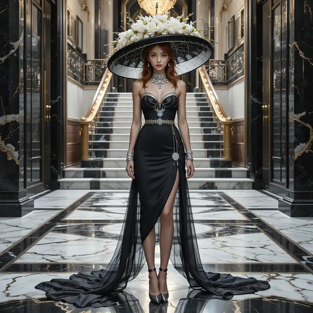 Matriarca della moda coreana in un sontuoso ingresso di marmo