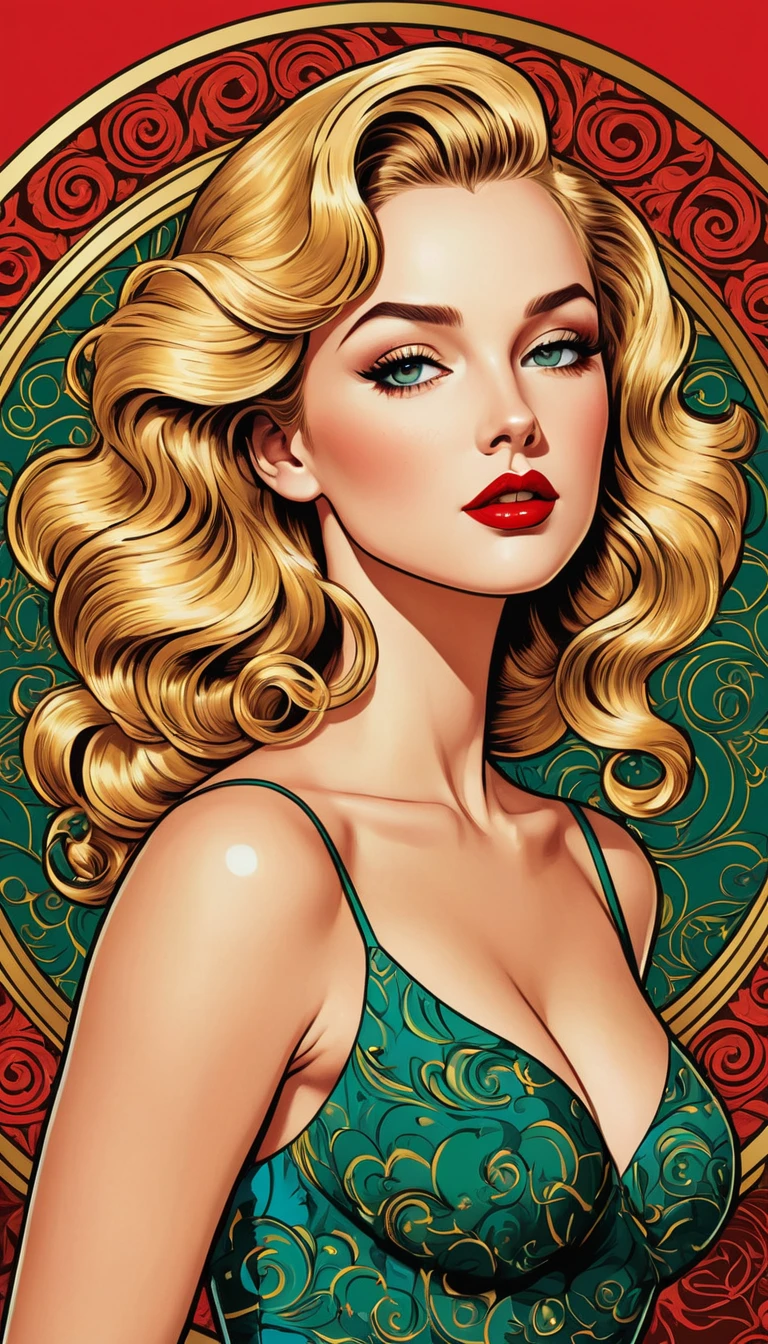 自信金髮女子的繽紛復古 Pin-up 風格