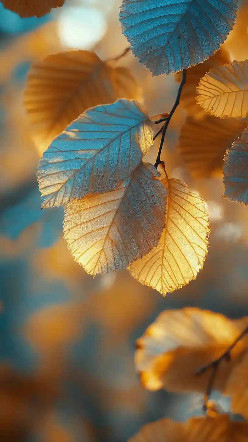 Foglie di acero in macro con rugiada e sfondo bokeh da sogno