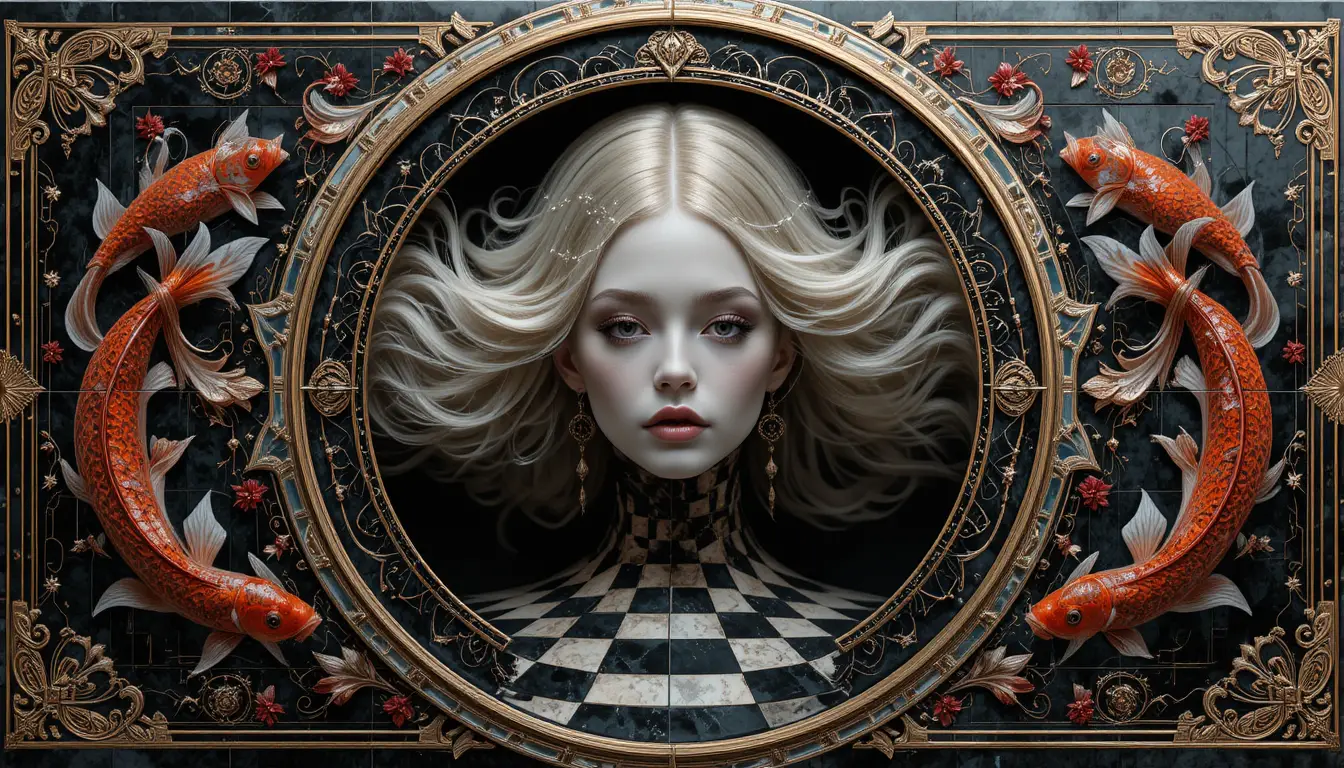 Mulher loira gótica futurista com cabelo ornamental e esvoaçante