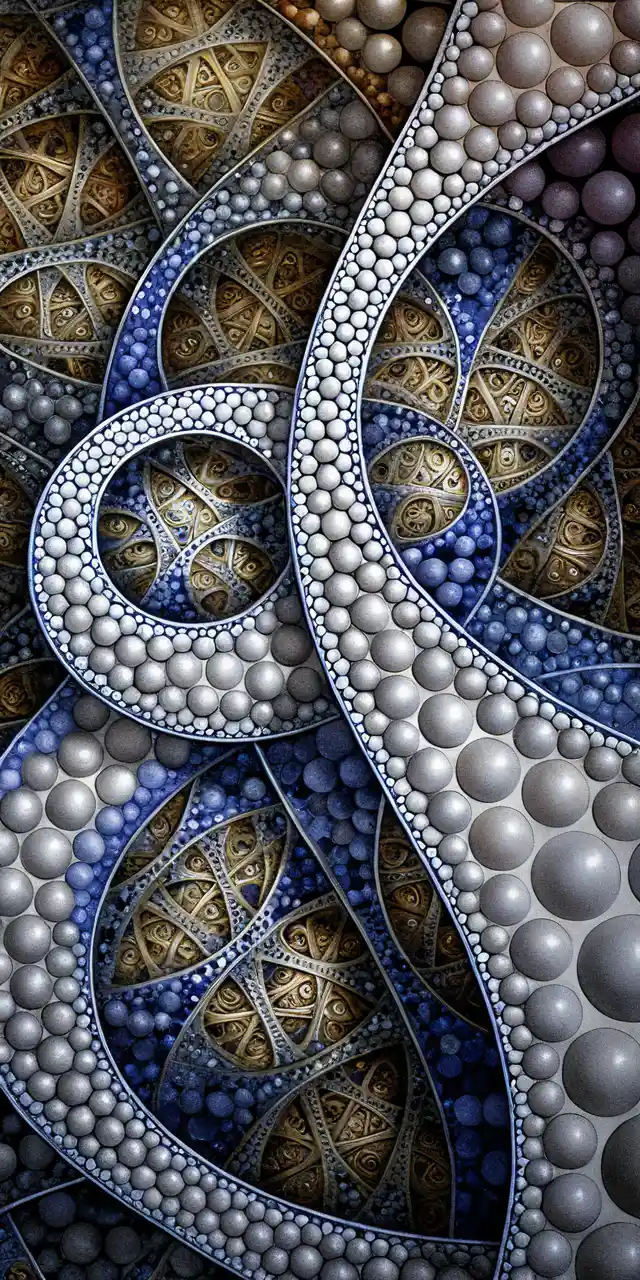 Sphères fractales 3D complexes avec médaillons mandala dorés