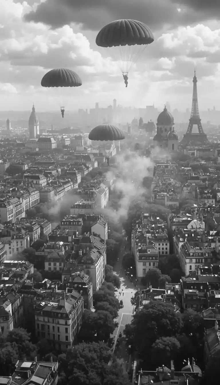 Aereo britannico abbattuto sopra lo skyline di Parigi in guerra
