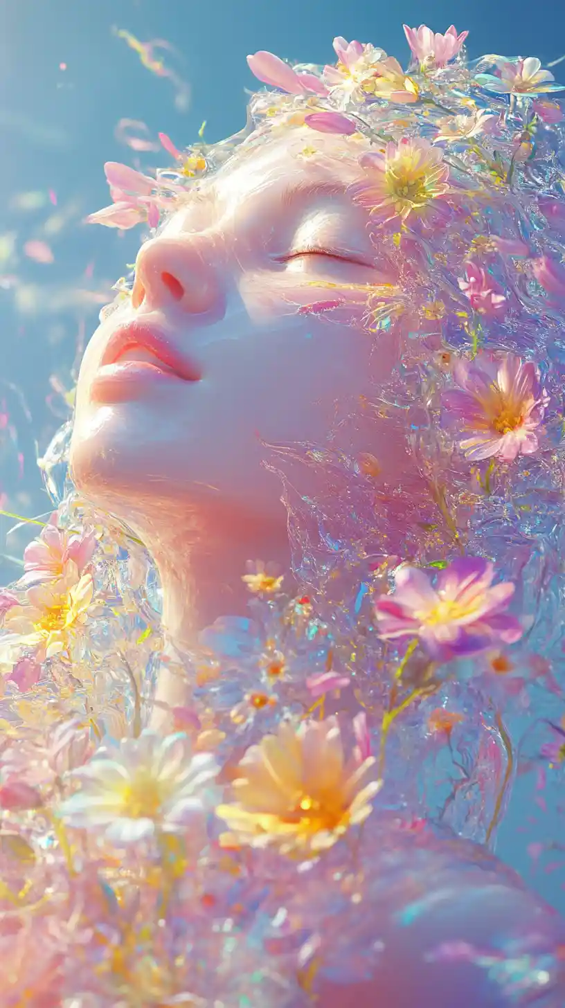 穿著花卉奇幻服飾女孩的特寫肖像