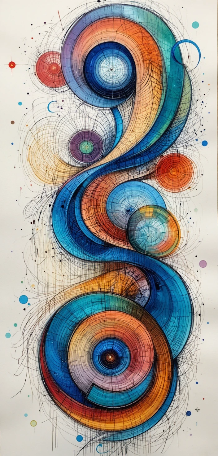 Aquarelle abstraite organique verticale aux rubans tourbillonnants