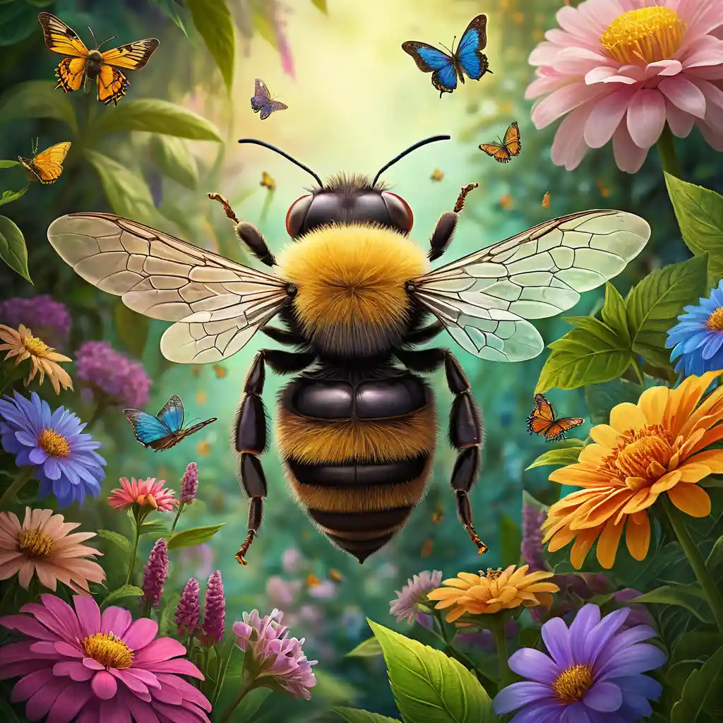 Abeille en gros plan dans une scène de jardin fantastique luxuriant