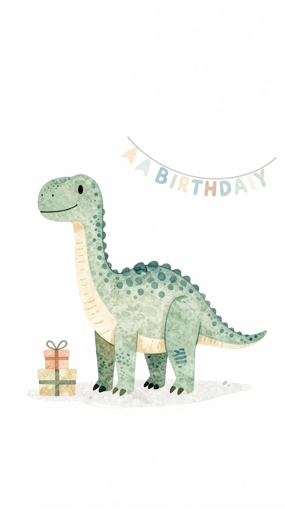 Dinossauro aquarela minimalista com decoração de aniversário em tons pastéis