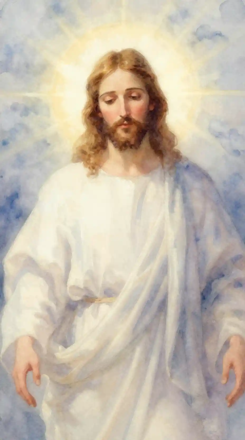 Sanftes Aquarellporträt von Jesus mit ätherischem Leuchten