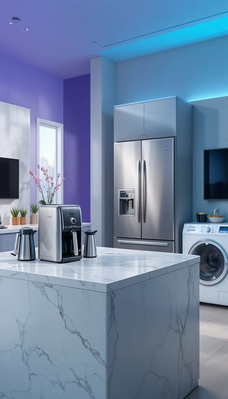 Modern kitchen appliances on ecommerce hero banner layout