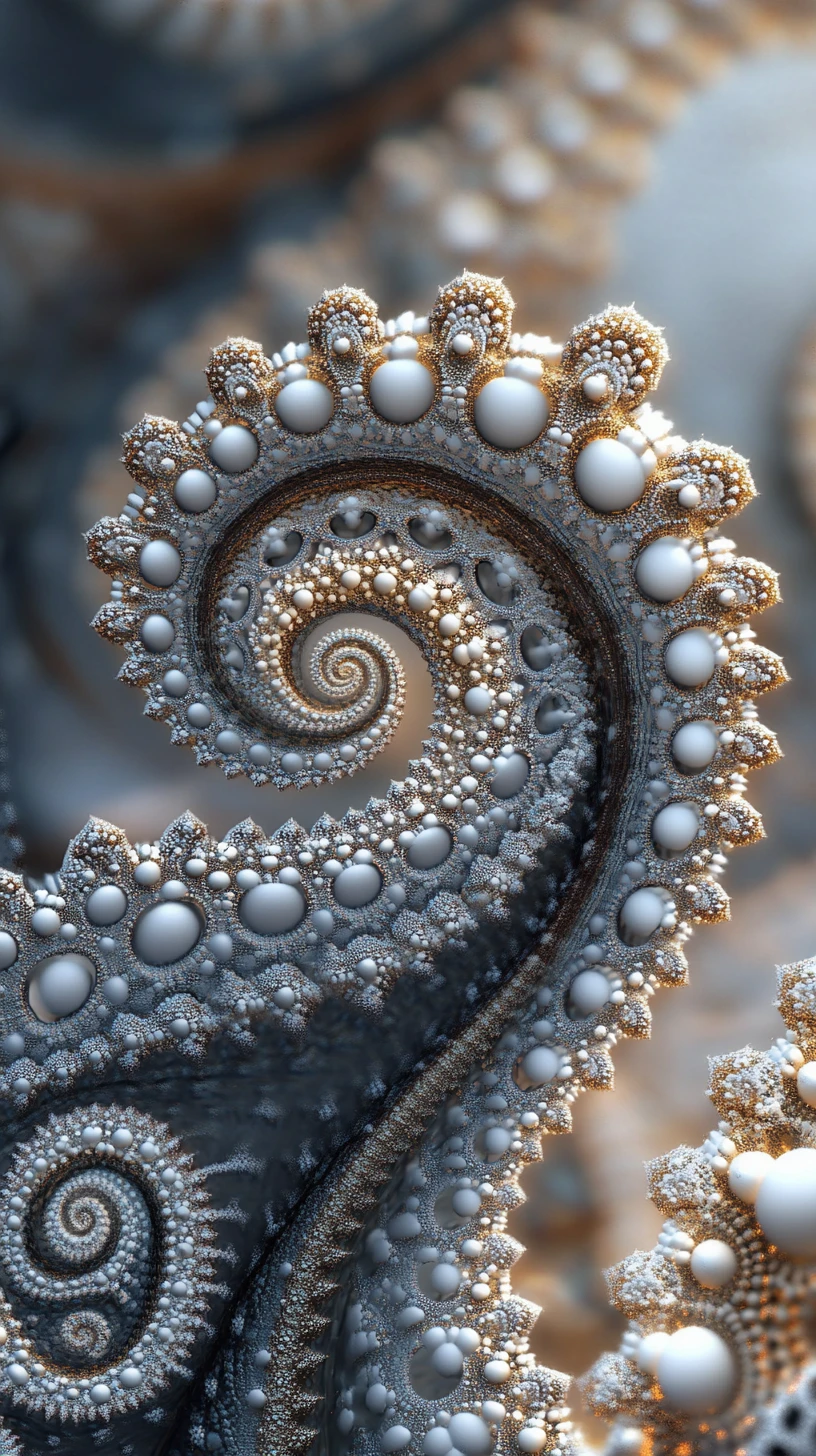 Unendliche 3D-Fraktalkugeln mit kunstvollen goldenen Mandala-Medaillons