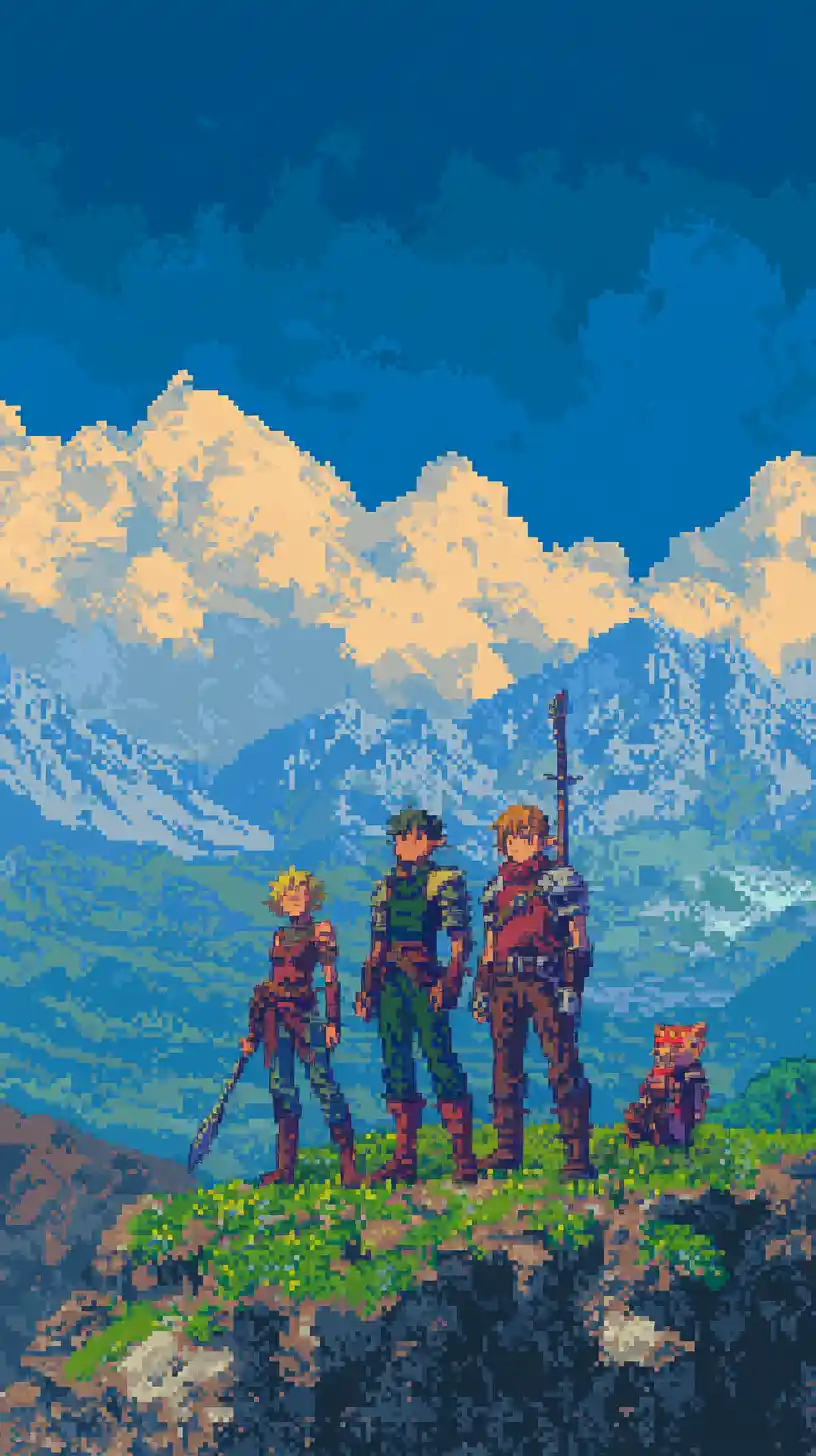 Fantasy heroes in a vibrant retro pixel game world