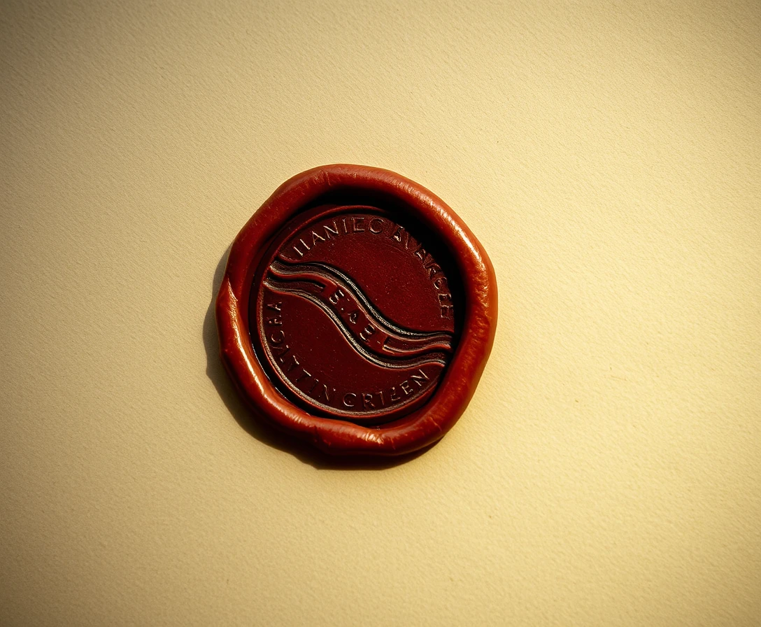Close up wax seal impression on aged parchment document
