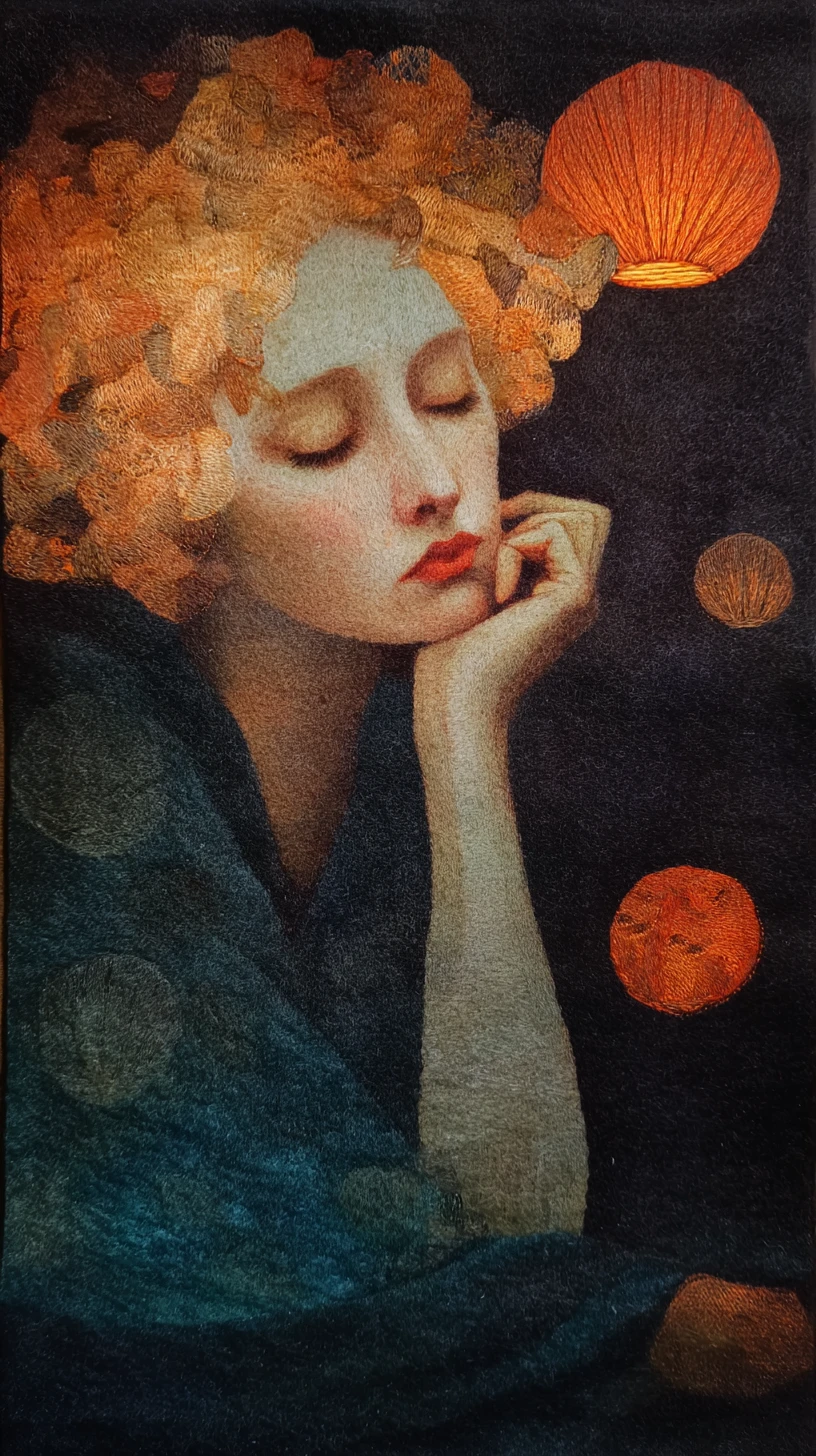 Mulher boêmia chorando em retrato surreal de estilo vintage