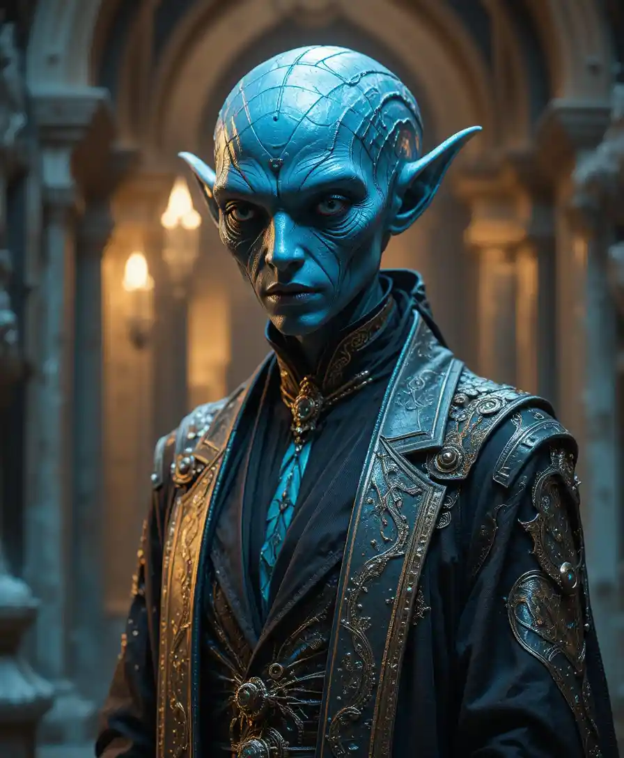 身披飄逸長袍、擁有虹彩肌膚的高貴外星外交官