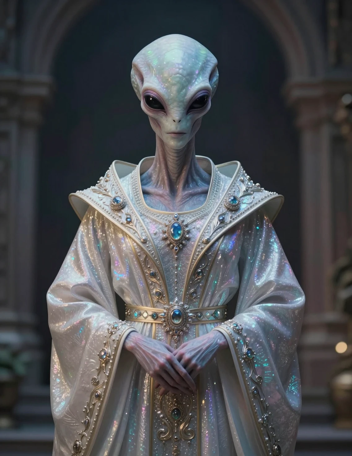 身著飄逸典禮長袍的高貴外星外交官