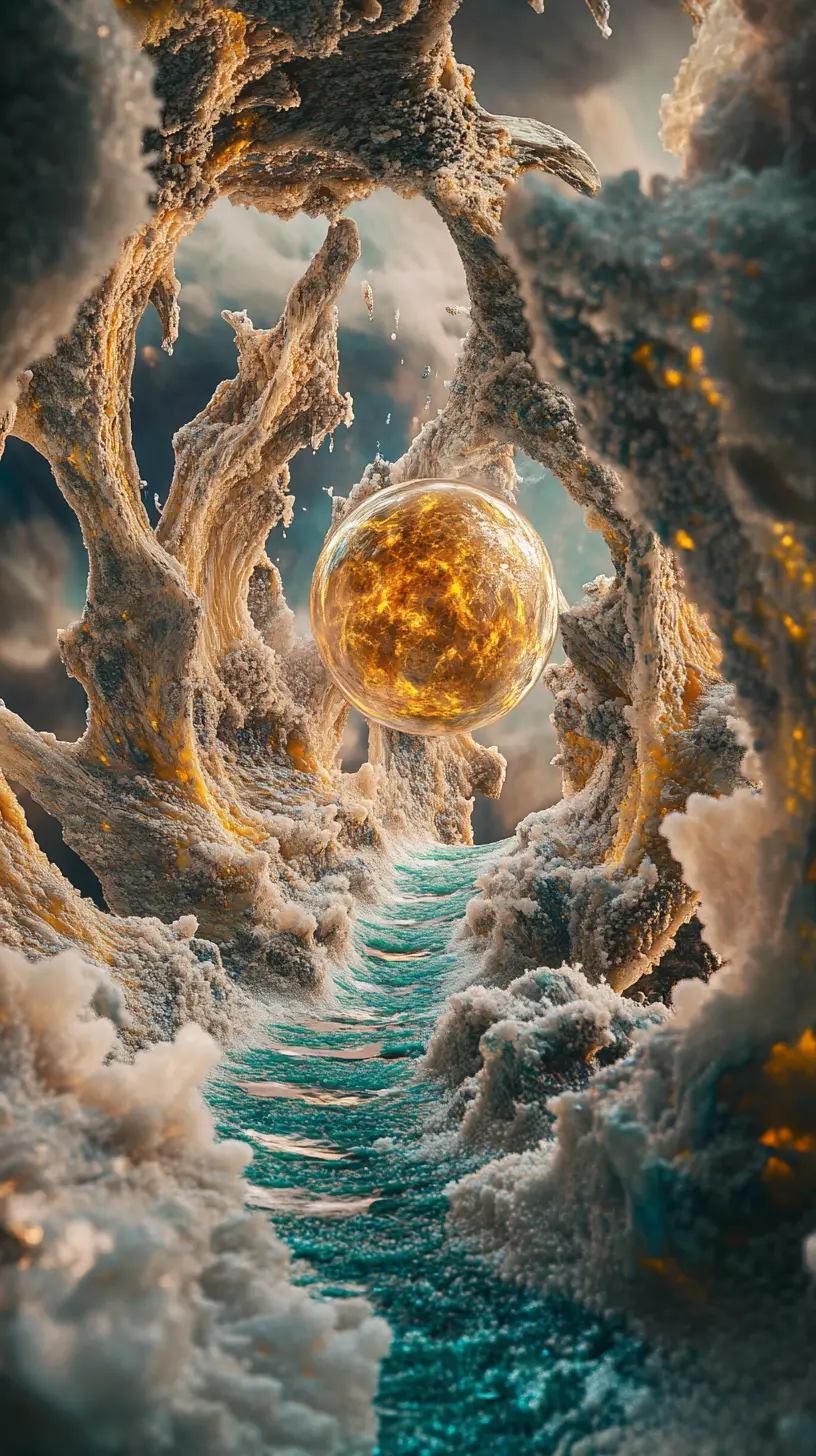 漂浮球體與金色鑰匙的超現實宇宙之門