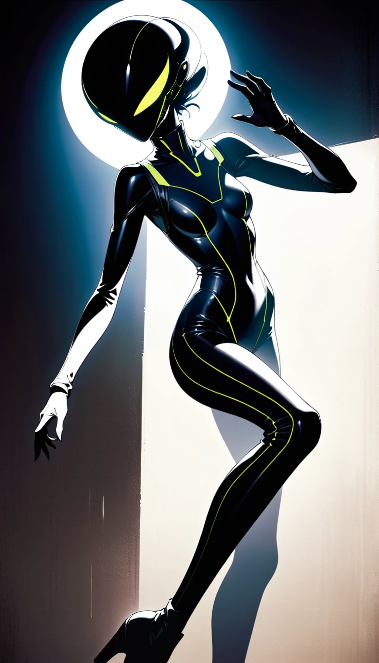 Astronauta feminina misteriosa posando em traje espacial sci‑fi elegante