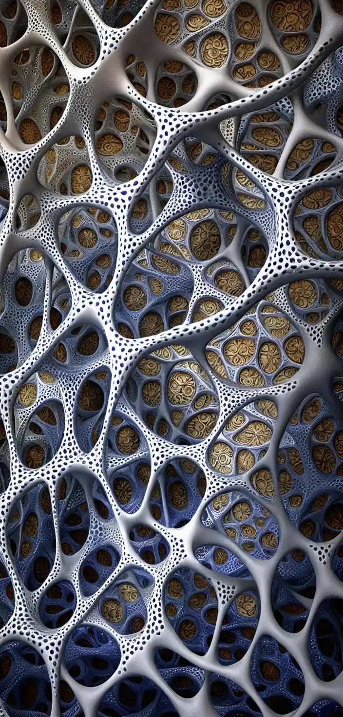 Struttura ceramica 3D organica con cavità cellulari a strati