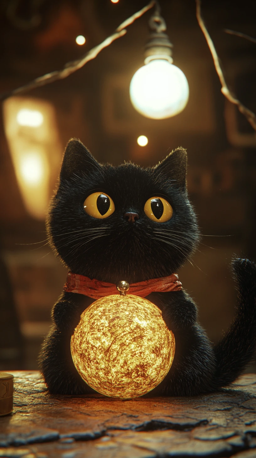 Gatto di peluche nero con corona su superficie di pietra antica