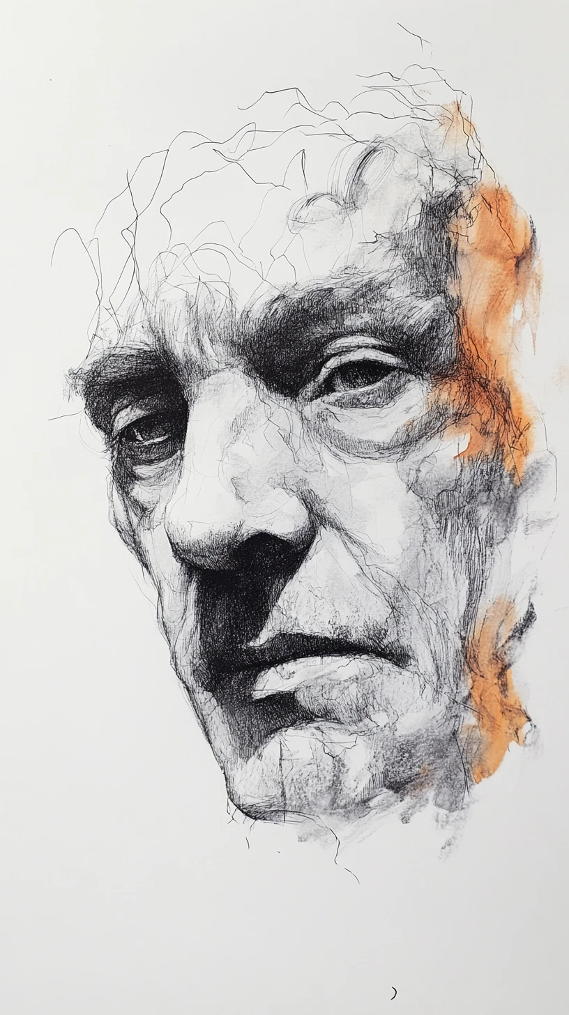 Fragmented elderly male profile with single detailed eye
