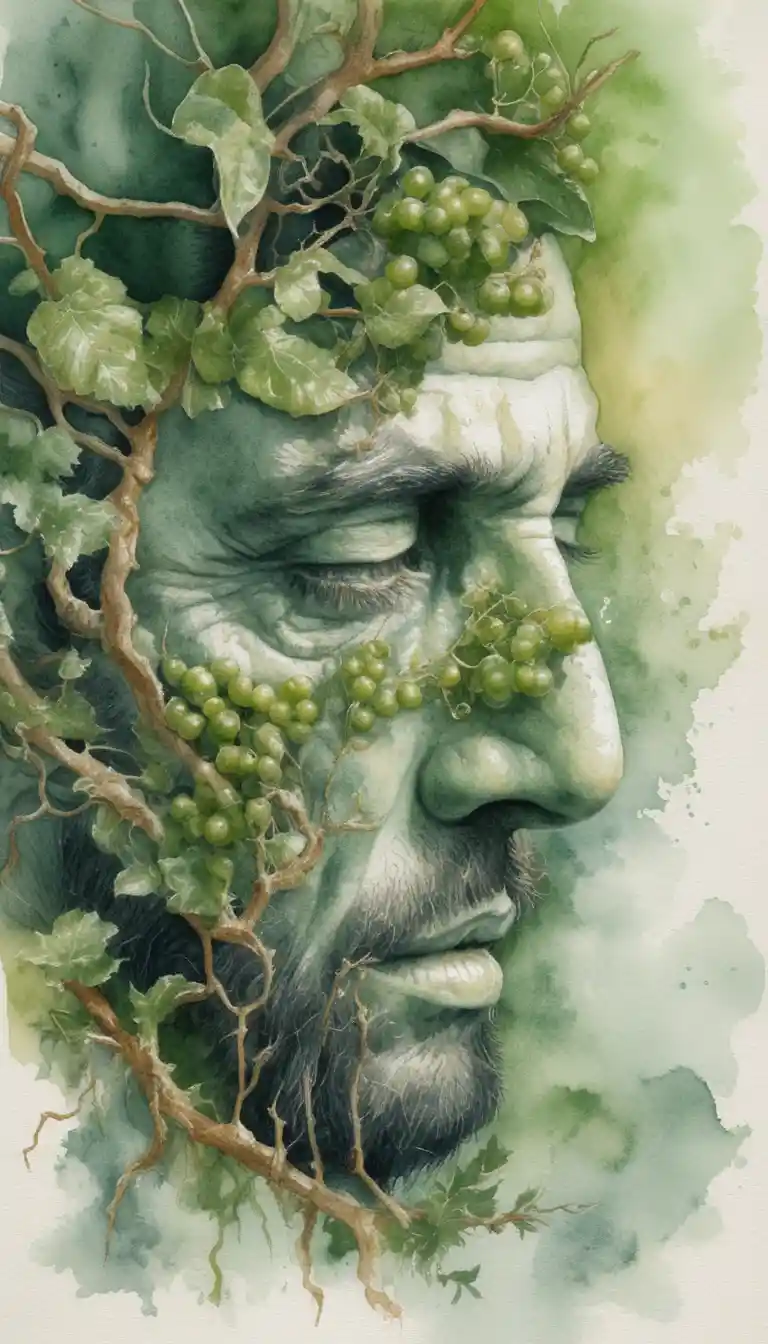 Portrait surréaliste en gros plan d’un homme âgé et de lierre rampant