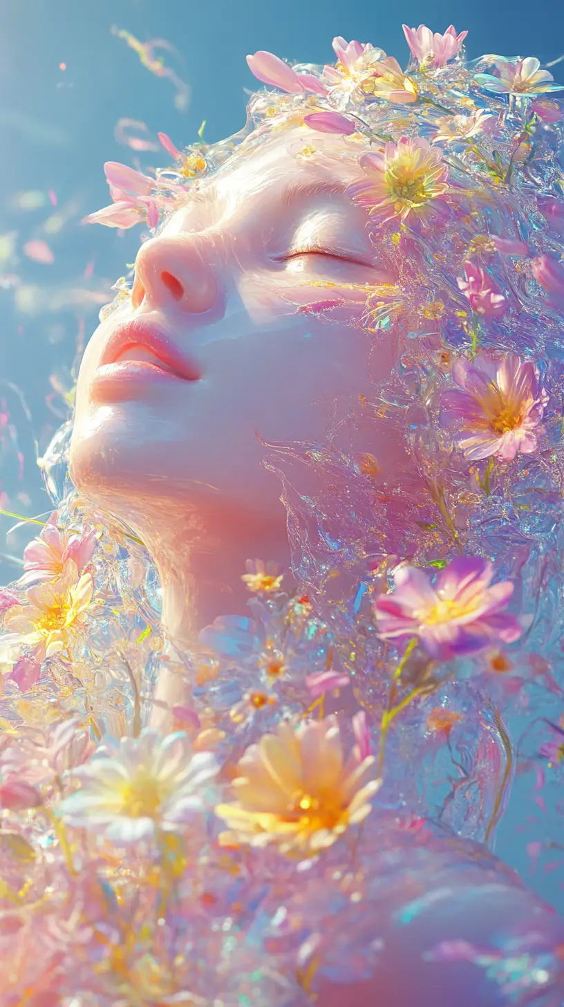 穿著花卉奇幻服飾女孩的特寫肖像