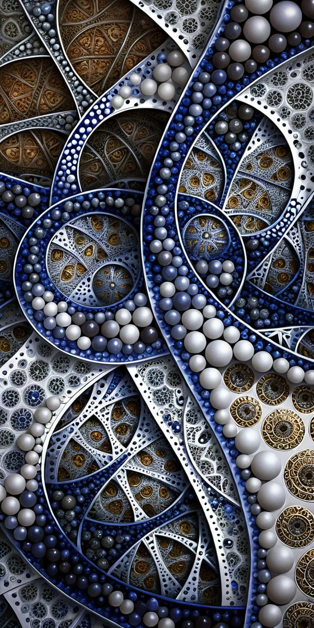 Unendliche 3D-Fraktal-Sphären mit kunstvollen geometrischen Medaillons