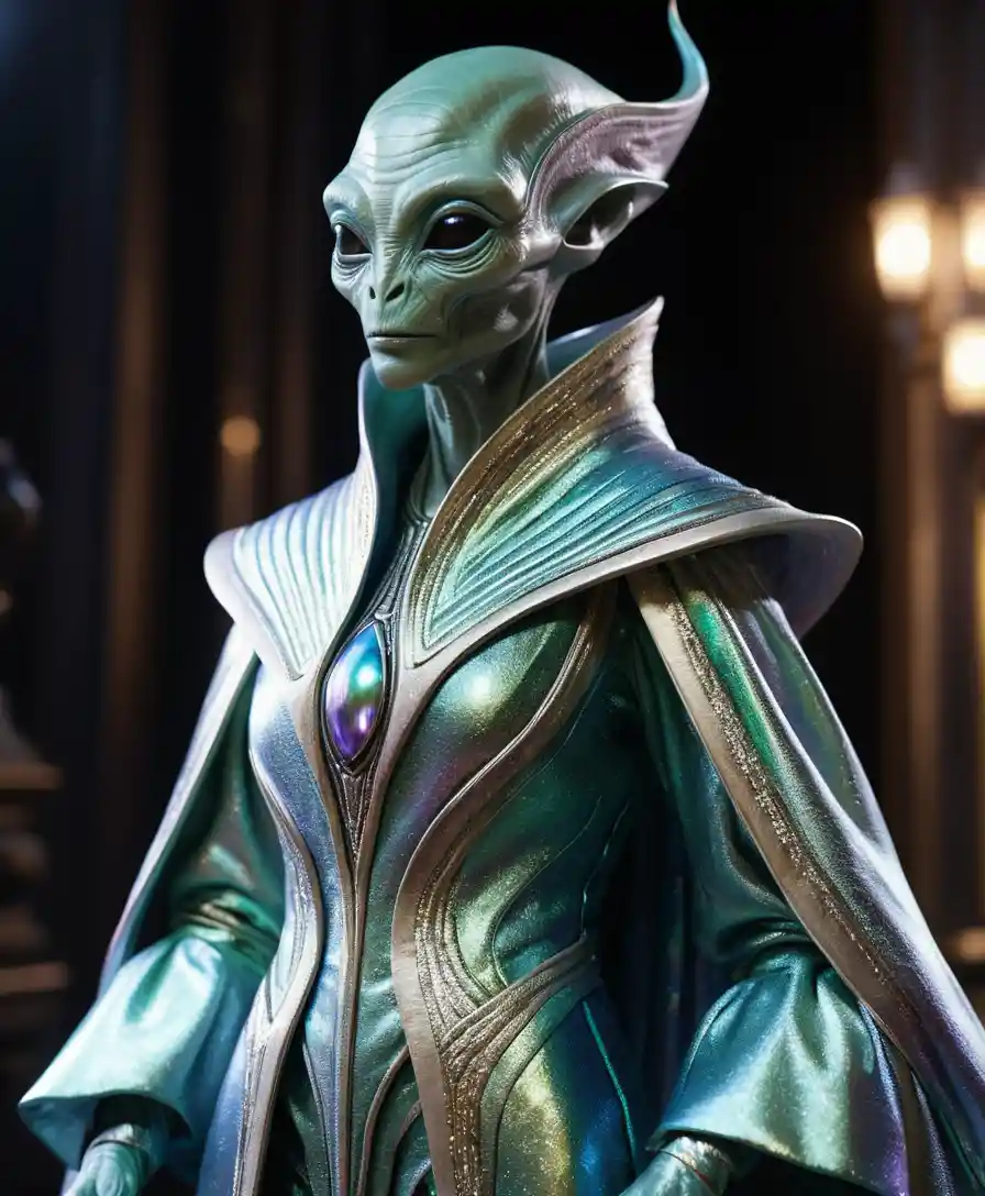 Diplomate extraterrestre royal en robes cérémonielles fluides