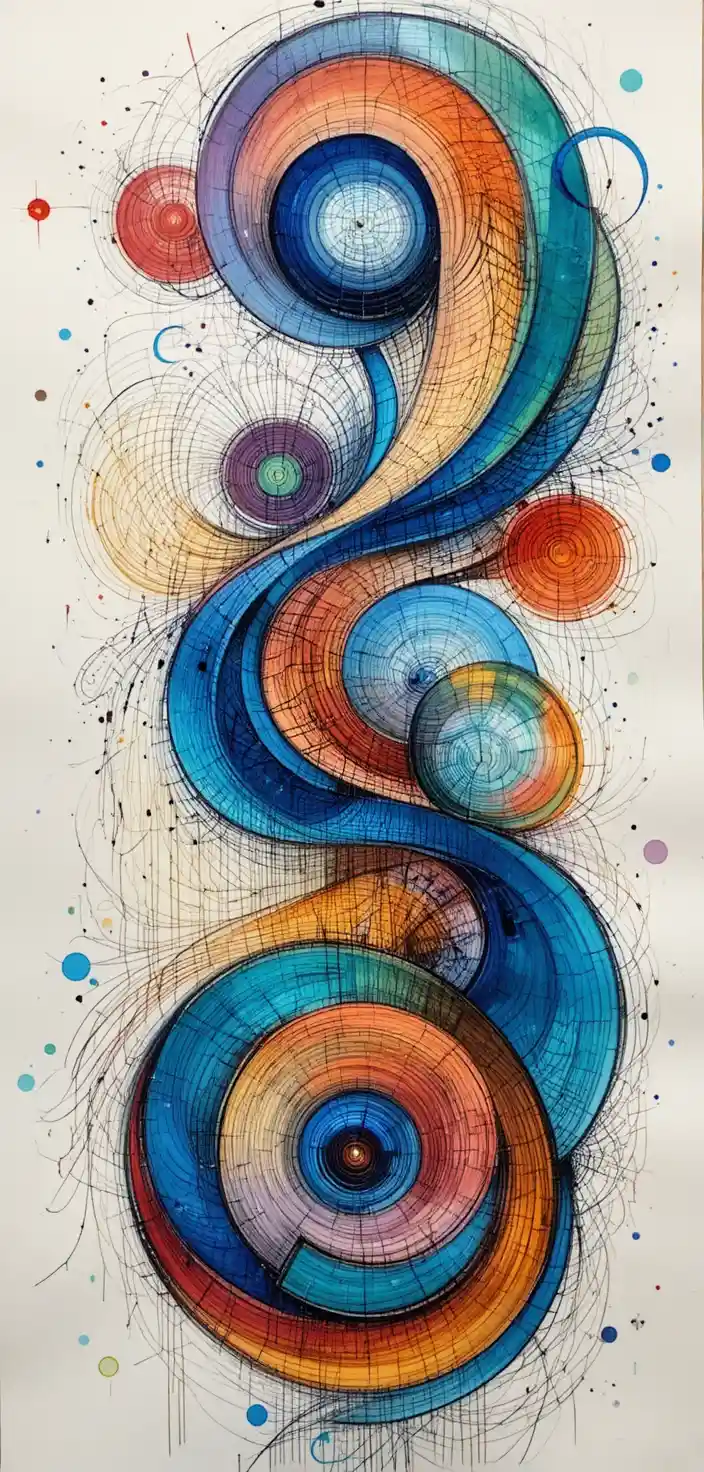 Aquarelle abstraite organique verticale aux rubans tourbillonnants