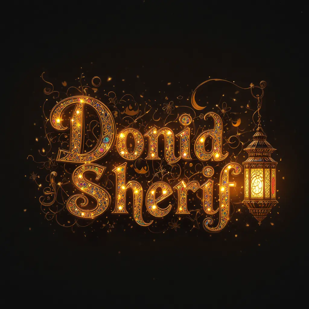 Decorative Donia Sherif lettering with Ramadan crescent and lantern