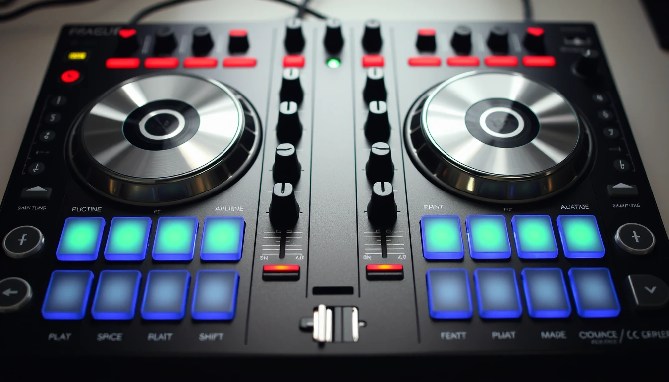 조그 휠과 퍼포먼스 패드를 갖춘 프로페셔널 DJ 컨트롤러
