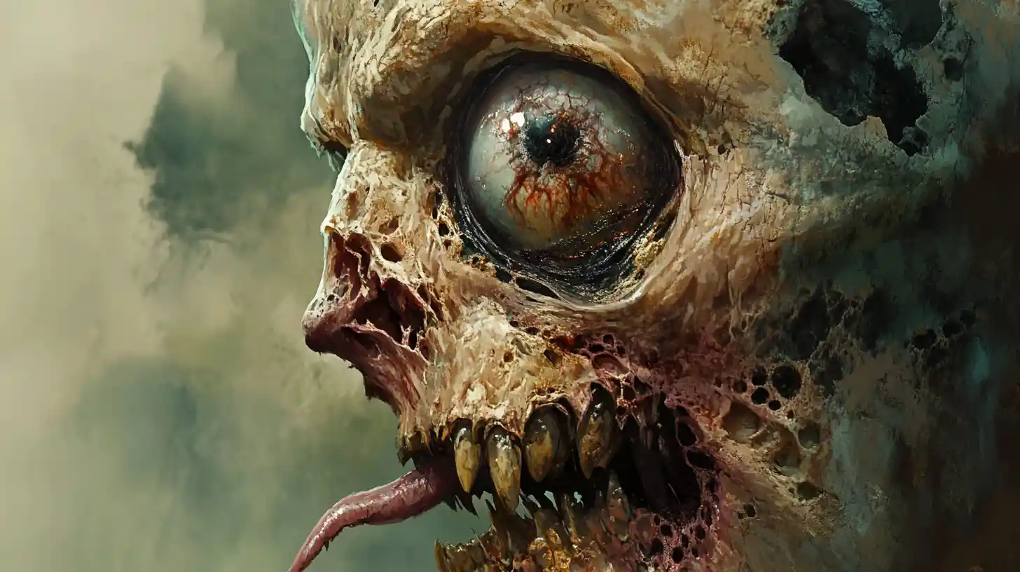 Grotesque side profile monster face with forked tongue