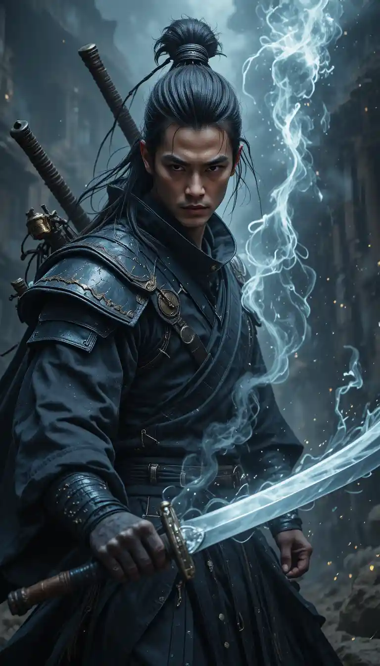 Guerrier shinobi de dark fantasy avec discipline en arts martiaux