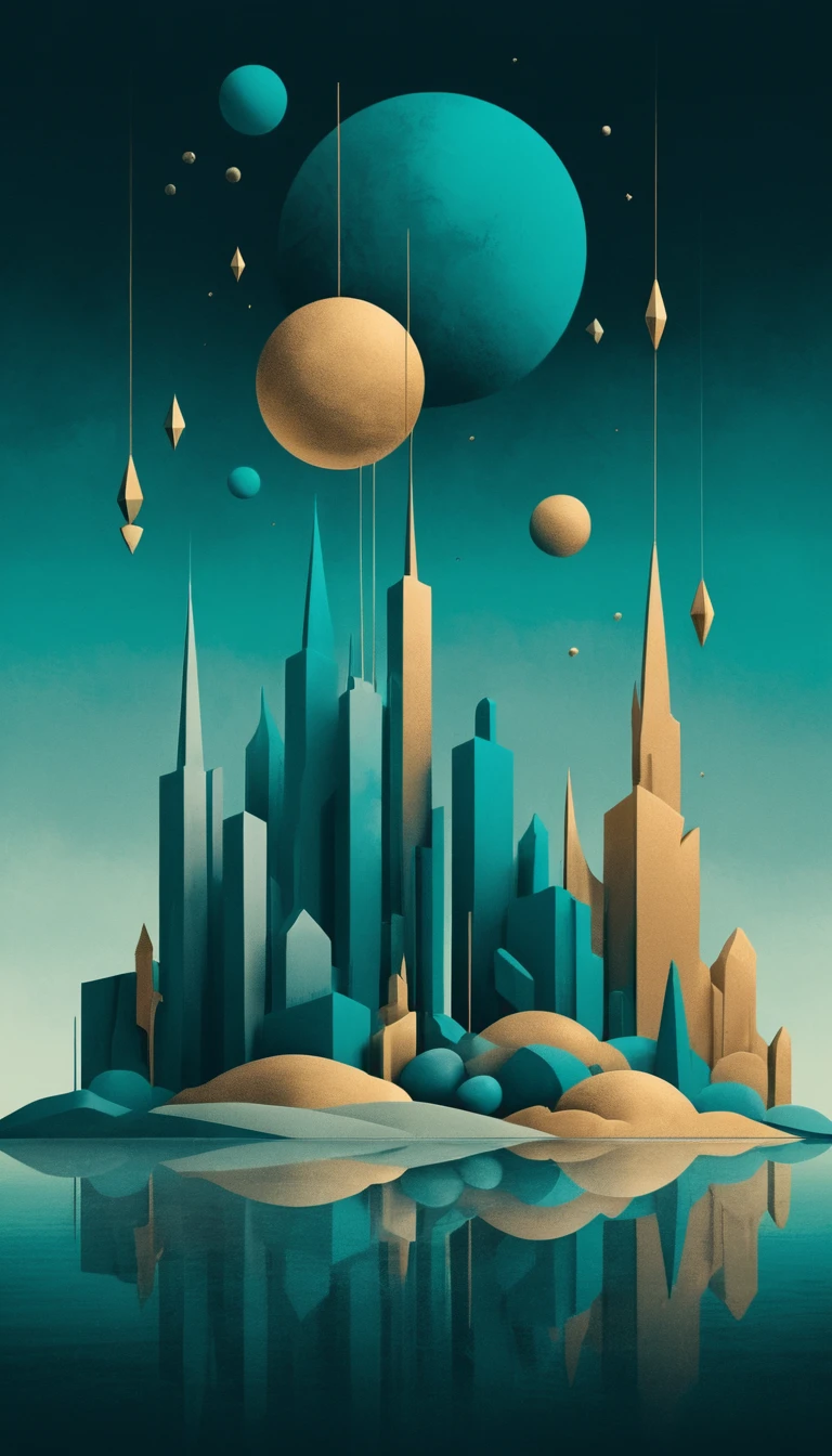 Ilustração abstrata surreal de formas flutuantes e contornos poéticos