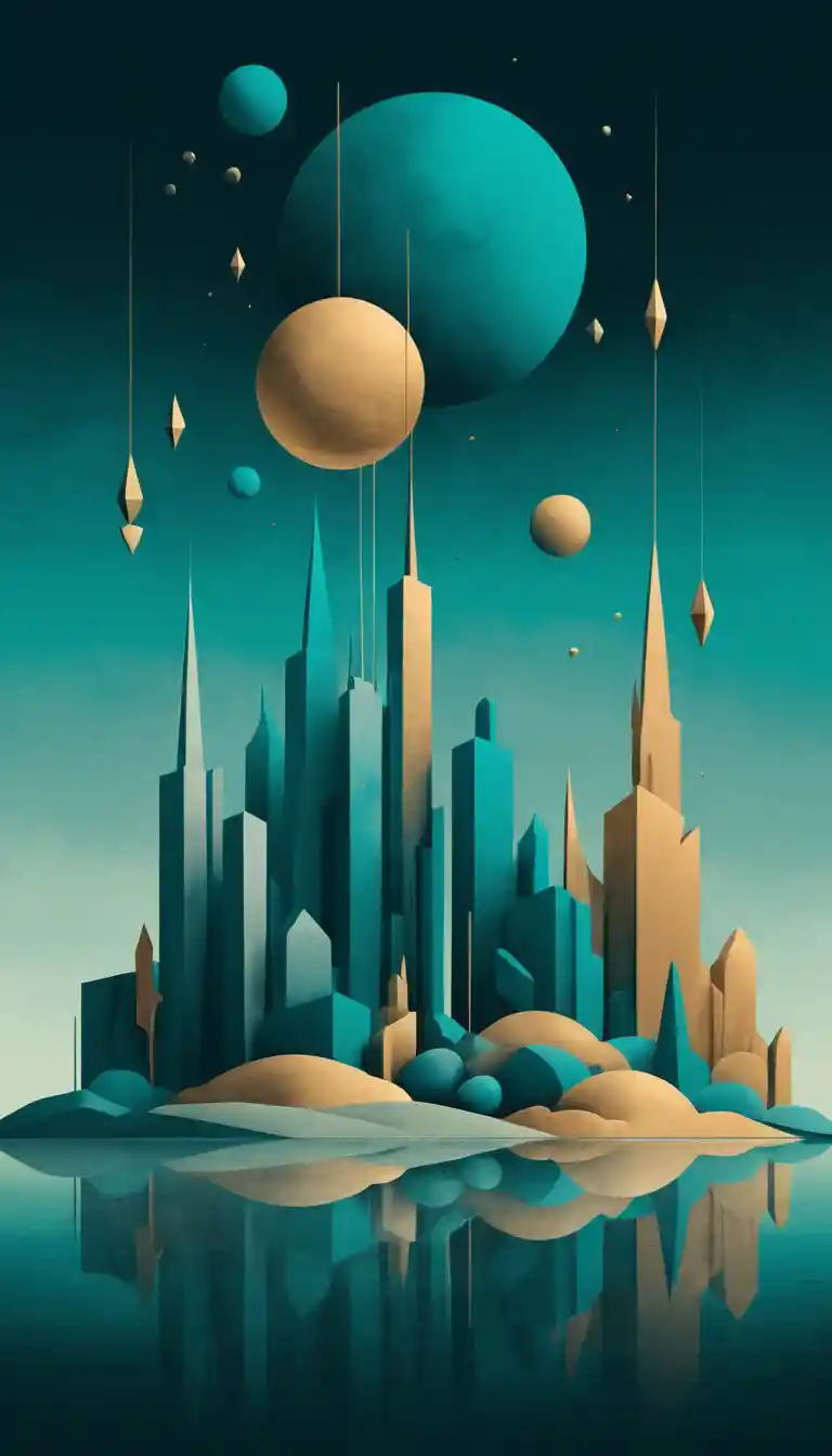 Ilustração abstrata surreal de formas flutuantes e contornos poéticos