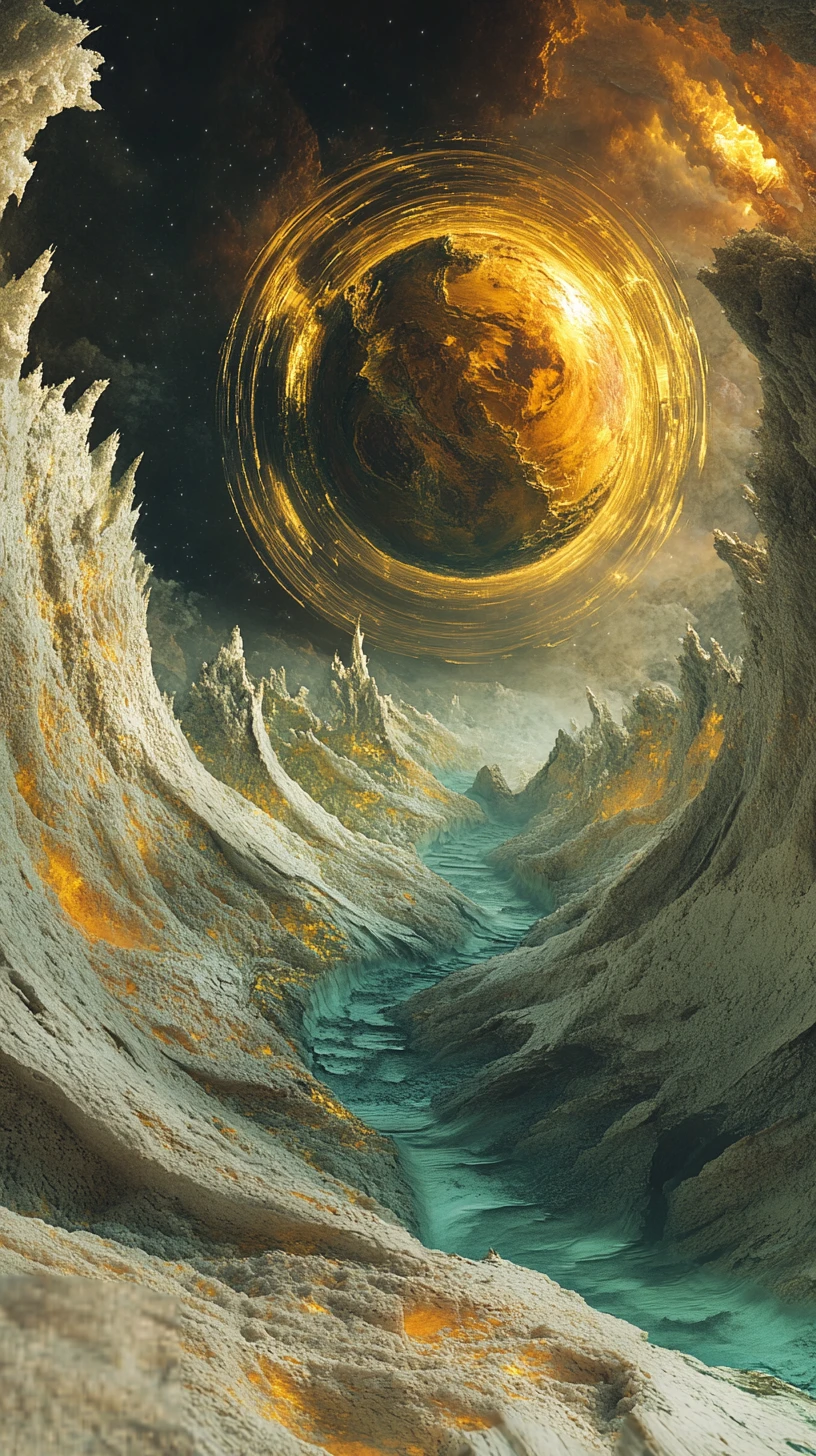 Ethereal maiden rising from a swirling cryptic maelstrom