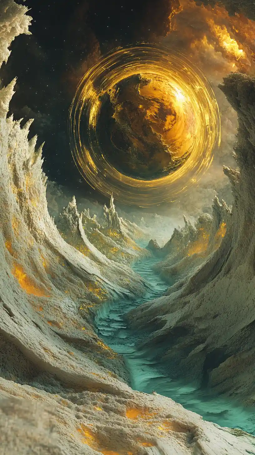 Ethereal maiden rising from a swirling cryptic maelstrom