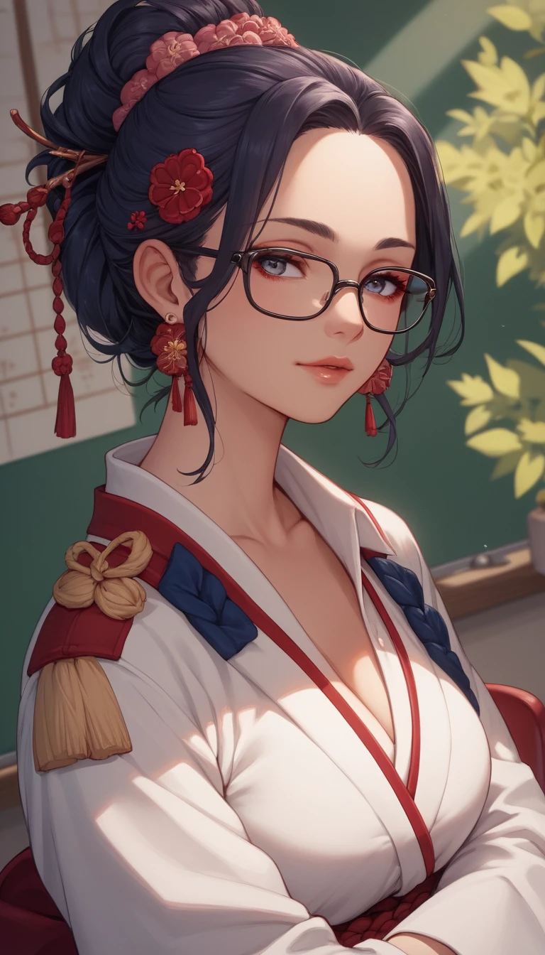 戴眼鏡穿傳統制服的日本女教師