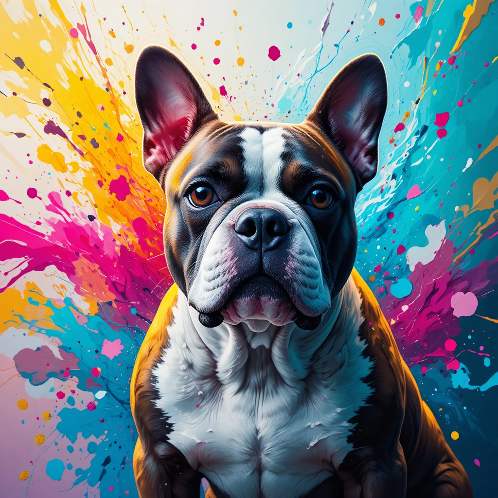 Ritratto di bulldog francese con colorato sfondo astratto
