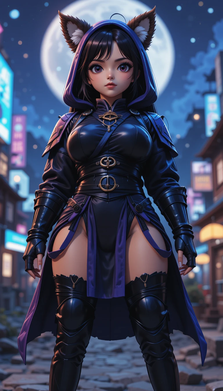 Portrait en gros plan d’une fille chien ninja anthropomorphe