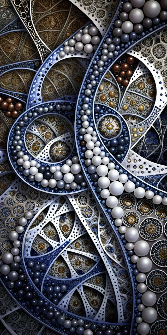 Unendliche 3D-Fraktalkugeln mit goldenen Mandala-Ornamenten
