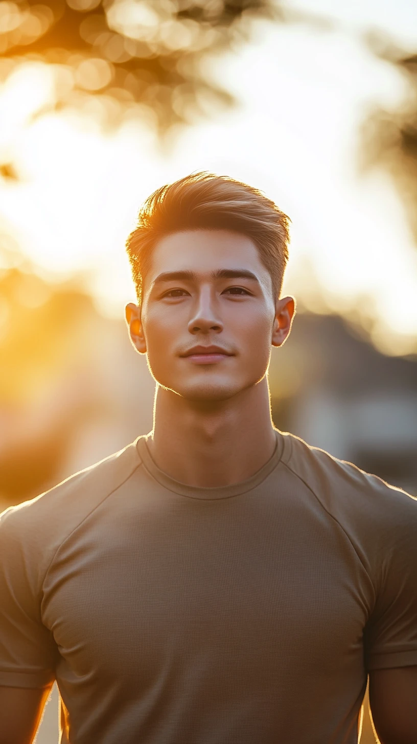 Jovem confiante em estilo anime na hora dourada