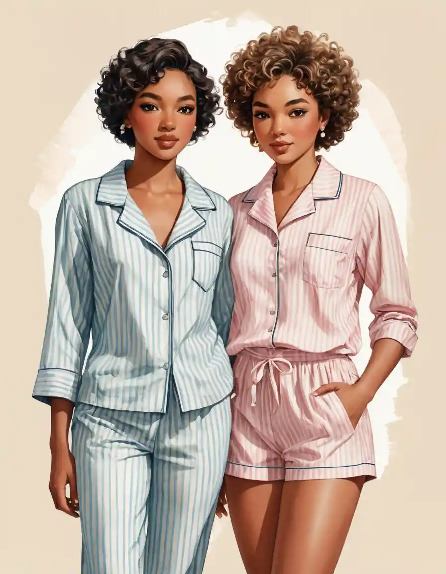 Illustrazione di moda con due donne in pigiama a righe