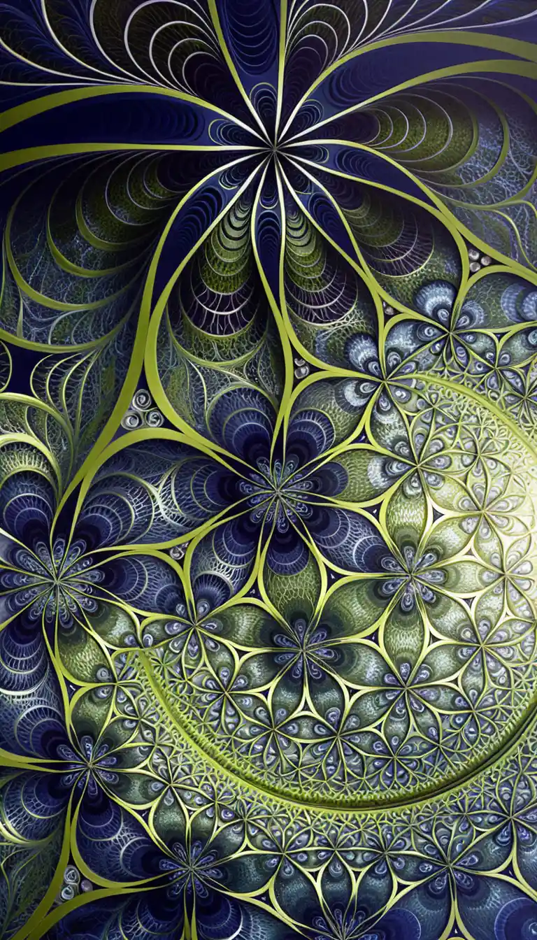 Filigrane 3D-Fraktalkugeln mit goldenen Mandala-Medaillons