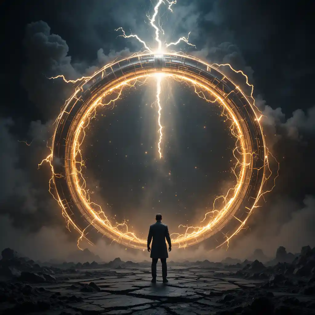 Enorme portal luminoso se abre do reino sombrio para um mundo radiante