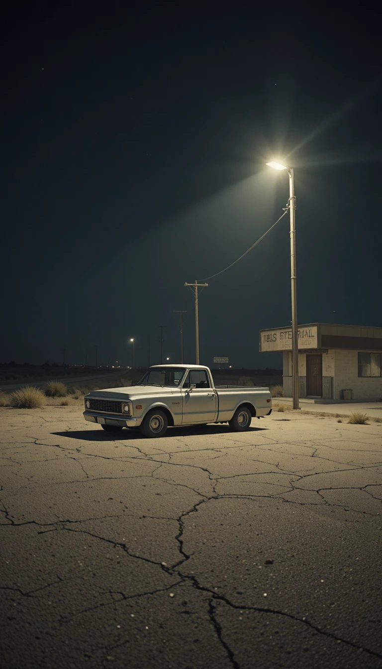 Camioneta solitaria en un oscuro área de descanso del desierto de Texas