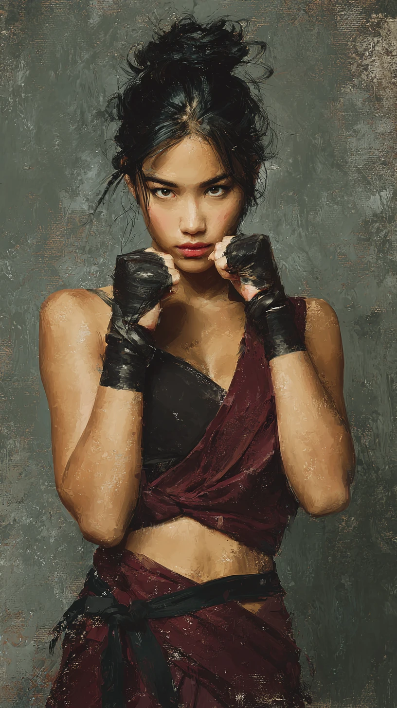 Asian warrior woman with katana in dark cinematic portrait