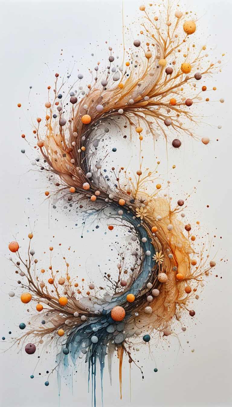 Organischer Aquarellwirbel mit botanischen Tinten-Details