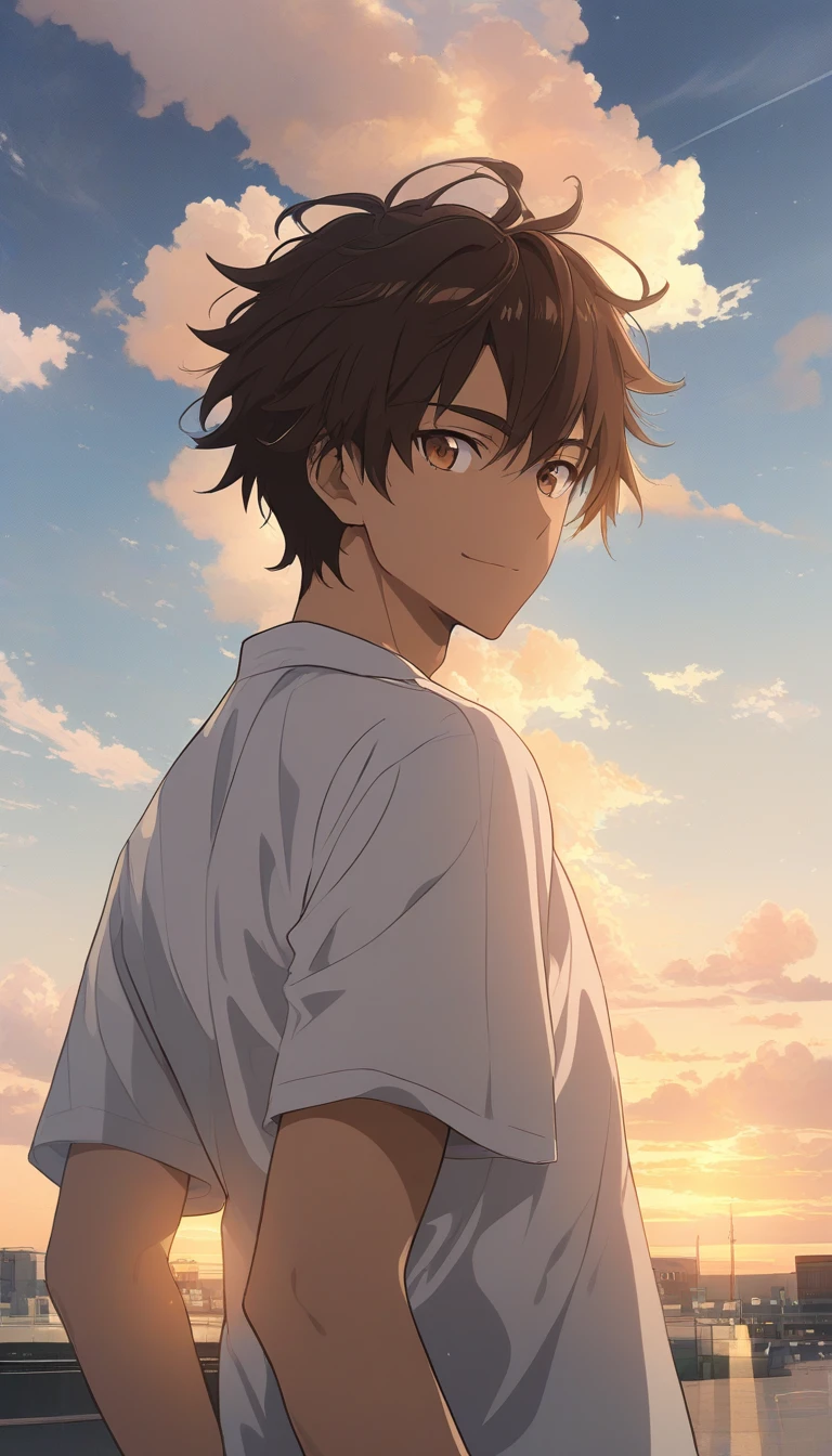 Jovem confiante na hora dourada em estilo anime