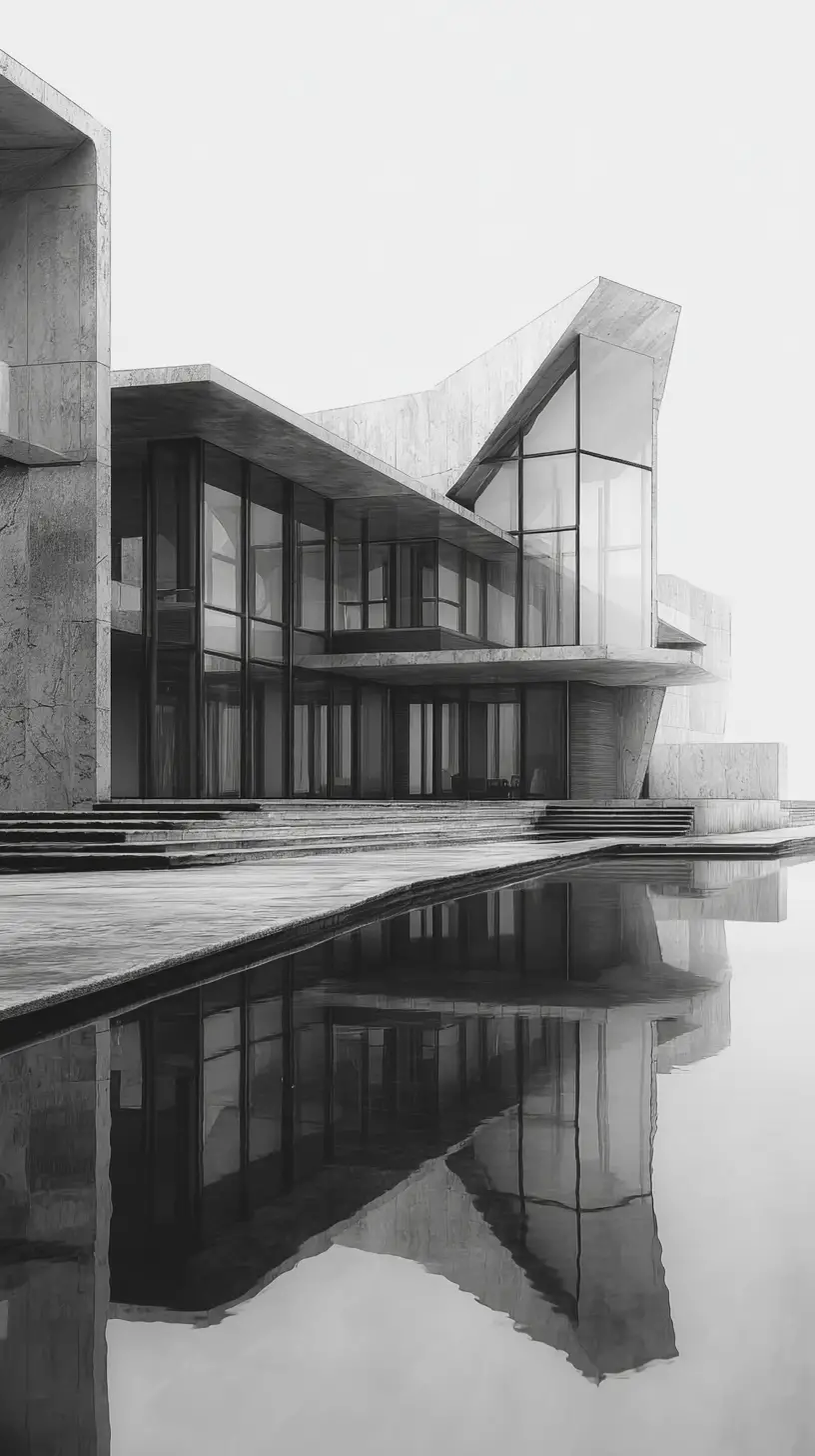 Futuristic Glass House With Strong Geometric Water Inspired Design