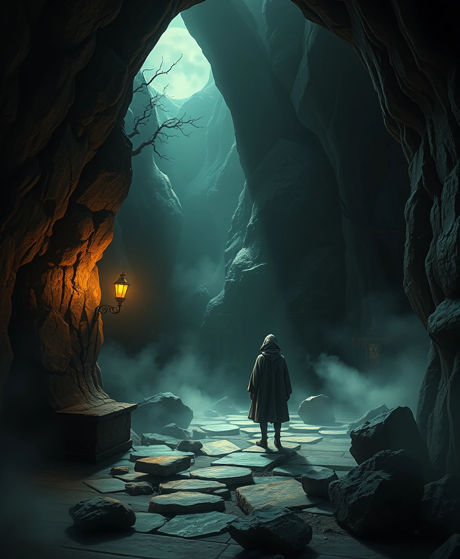 Paisaje onírico sombrío en un reino fantástico de cómic surrealista